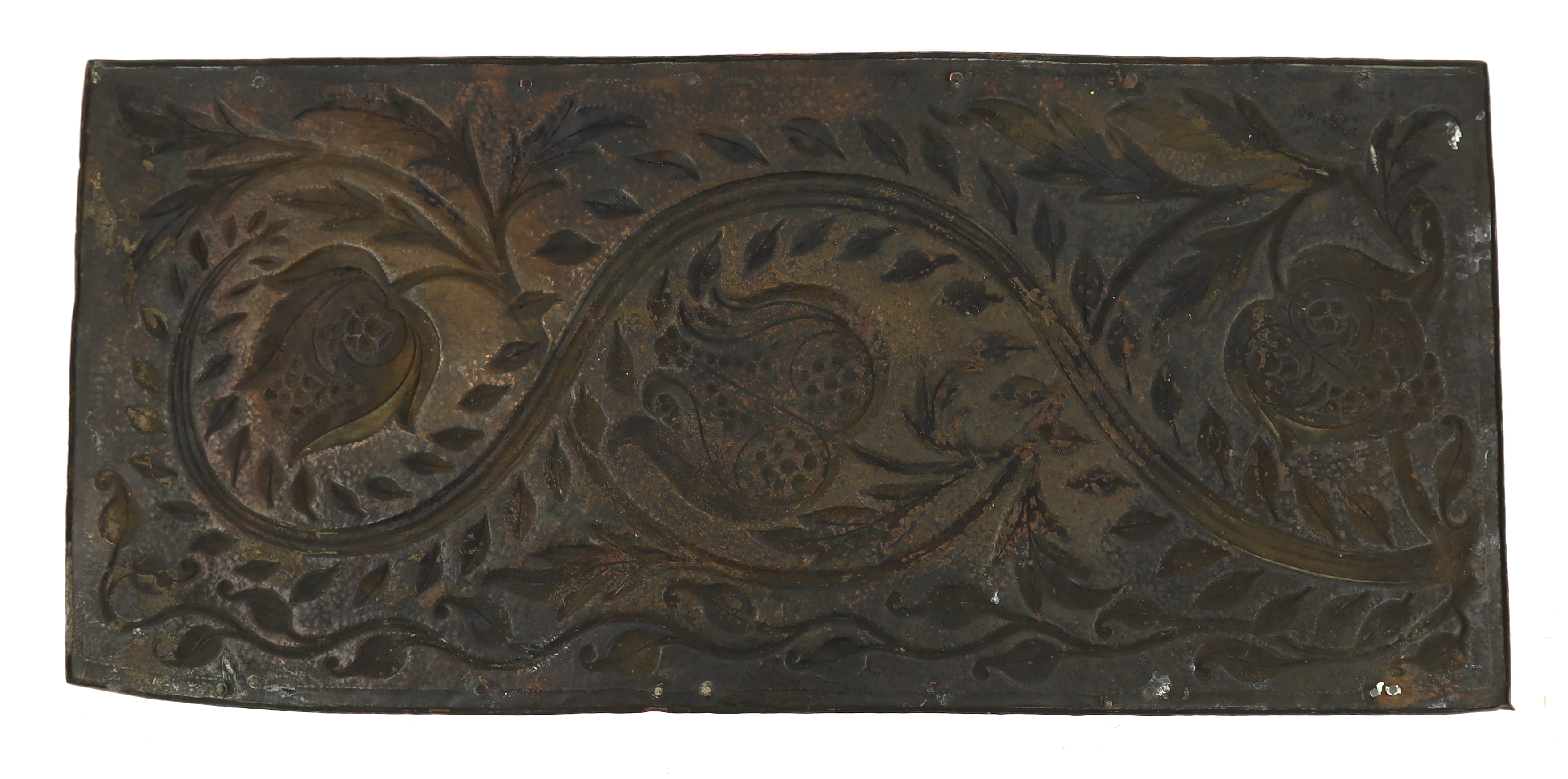 John Pearson (1859-1930), an Arts and Crafts copper plaque, 33 x 73cm